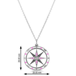 Pendentif boussole en or blanc 14 carats avec saphir rose de 0,19 ct et accents de diamants, pendentifs et breloques en diamants - Product Image 2