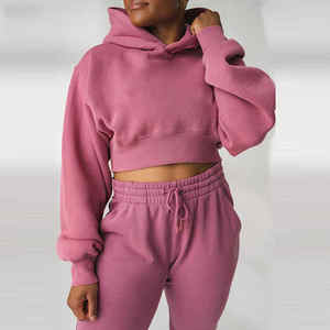 Dernière mode, sweat à capuche court à manches longues en tricot d'hiver pour femmes avec badge, logo personnalisé imprimé, 100% coton - Product Image 5