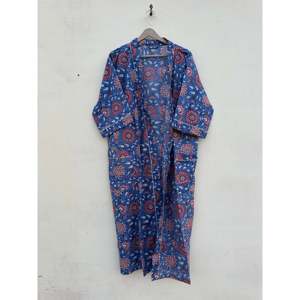 Robe Kimono en Coton Biologique Coupe Ample Taille Naturelle Imprimé Floral Fait Main - Product Image 2