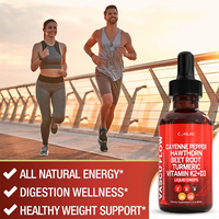 Gouttes liquides de piment de Cayenne et de racine de betterave, complément de santé, vitamine D3 K2, curcumine, capsaïcine liquide