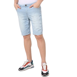 Pantalones cortos de mezclilla personalizados al por mayor, baratos, con corte y costura, dobladillo sin rematar, desgastados, lavado ácido, para hombre - Product Image 5