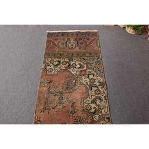 Vintage <b>Runner</b> Rug 2.1x11.6 ft, <b>Red</b> Brown Abstract Rug Wool - Product Image 4