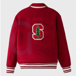 แจ็คเก็ตเบสบอลสไตล์วิทยาลัยสีแดงแบบใหม่สำหรับผู้ชายและผู้หญิง เสื้อกีฬาฤดูหนาว ผ้าฝ้าย 100% ด้านหน้าเป็นมิตรกับสิ่งแวดล้อม คุณภาพสูง - Product Image 2
