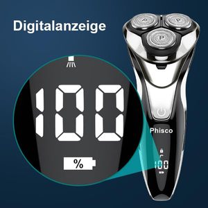 Rasoir électrique pour homme avec têtes rotatives 3D, étanche, rasage humide et sec, charge rapide et longue durée de vie de la batterie, écran LCD - Noir - Product Image 2