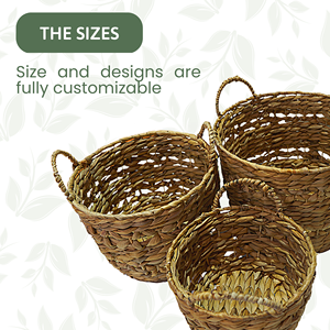 Juego de 3 cestas de algas marinas flexibles ecológicas de alta calidad con mango de algas marinas, frutero tejido redondo, almacenamiento para uso doméstico - Product Image 5