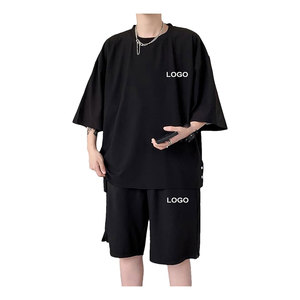 Short à manches courtes pour hommes, tenue décontractée de couleur unie, ensemble deux pièces, ensemble t-shirts et shorts, t-shirts pour hommes - Product Image 6