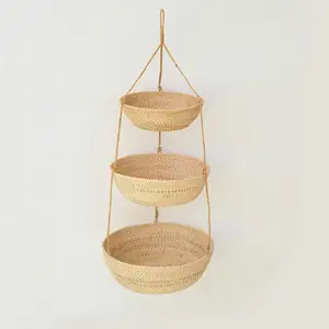 Cesta suspensa de frutas em rattan, cesta de vime natural para pendurar em artesanato do vietnã, preço mais baixo