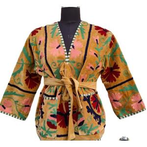 Kimono Suzani Broderie Veste Robe courte Style bohème Classique Élégant 100% Meilleure qualité Broderie à la main - Product Image 2