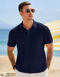 Men's Golf Solid ODM Anti-Pilling Breathable Polyester/Cotton Knit Fabric Button-<b>Down</b> Jersey Casual Collar Embroidered Short - Product Image 1