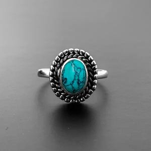 แหวนแต่งงานสีเงินสเตอร์ลิงประดับพลอยสีเทอร์ควอยส์อัญมณีสีเทอร์ควอยซ์ธรรมชาติสำหรับใส่ในงานปาร์ตี้ - Product Image 4