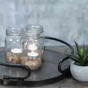 Bandeja redonda de metal negro con base de madera, perfecta para exhibir jarrones, mesa de comedor elegante para servir y decoración del hogar, uso de la India - Product Image 2