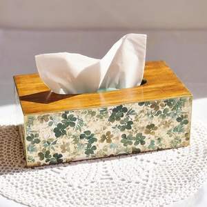 <b>Wooden</b> Tissue <b>Box</b> with Enamel <b>Art</b> Elegant Decorative Napkin Storage - Product Image 1