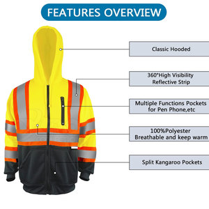 Múltiples tamaños personalizables Oem Hi Vis Winter Hi Vis Hoodie Color sólido Ropa de trabajo de invierno con Sudadera con capucha de alta visibilidad - Product Image 4