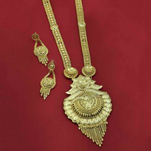 Venta al por mayor 14K 18K 24K Micro Gold Forming Long Necklaces Set, joyería de moda, Micro Gold Traditional Floral Design Jewelry Set. - Product Image 1