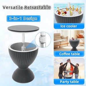 Luxury All Weather Rattan Outdoor <b>Ice</b> <b>Bucket</b> <b>Table</b> Adjustable Height Three In One Cocktail Coffee <b>Table</b> Poolside Patio Beverage - Product Image 2
