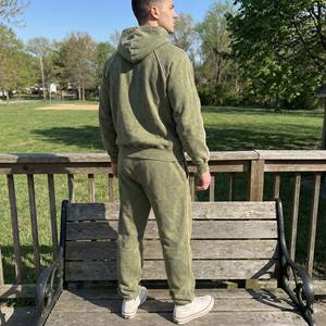 Sudadera con Capucha Raglán para Hombre, Estilo Vintage, Color Verde Oliva Sólido Deslavado al Sol, Algodón Grueso, Lavado Ácido, Ribete Retro, Transpirable y Ecológica - Product Image 4