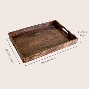 ถาดไม้มะม่วงสีน้ำตาลเข้มพร้อมที่จับถาดไม้สั่งทำสำหรับเสิร์ฟ - Product Image 2