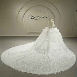 Vestidos de Novia Modernos Clásicos con Cuello Barco, Borlas, Volantes y Encaje, Largos hasta el Suelo, con Flores y Cristales, Modelo GT26060 - Product Image 3