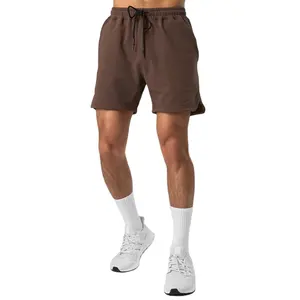 定制100棉汗衫短裤男士深棕色夏季短裤定制带口袋批发休闲平纹短裤