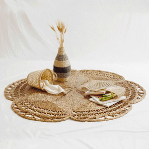 Tapis rond en jute naturel tissé à la main avec bord en dentelle tapis tressé Boho pour salon chambre salle à manger décor - Product Image 4