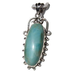 Handcrafted Drop Shapeเงินสเตอร์ลิง925ห่อจี้Bezelการตั้งค่าLarimar HealingคริสตัลหินUnisexหินธรรมชาติ - Product Image 2