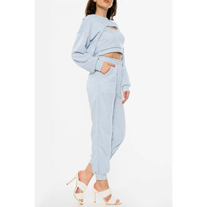 Conjunto de Sudadera con Capucha y Pantalones de Algodón 100% para Mujer, Talla Grande, Transpirable, Personalizado, Grueso, para Invierno - Product Image 3