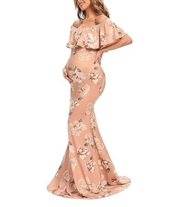 เดรสให้นมบุตรสำหรับสตรีชุดคลุมท้องมีสายรัดเอวสีทึบ - Product Image 5