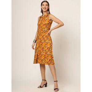 Vestido midi moderno de algodón puro con estampado floral amarillo para mujer a precio de mayoreo, diseño moderno, se acepta personalización - Product Image 3