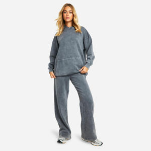 Women's Grey Oversized Acid Wash Hoodies and Wide Leg Pants Tracksuit <b>Set</b> Comfortable <b>Loungewear</b> Outfit Stylish Athleisure Wear - Product Image 1