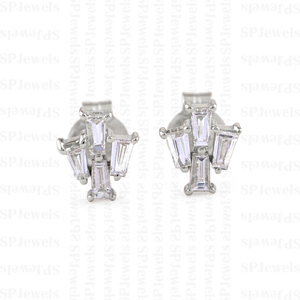 ต่างหูเม็ดกลมทรงบาแกตต์ทรงเรียวทอง18K แบบกดด้านหลังผลิตใน10K/14K - Product Image 3