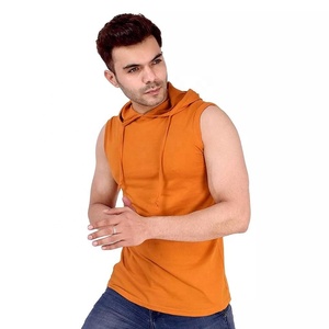 Pull à capuche sans manches d'été pour hommes gilet d'entraînement de course à pied de sport imprimé motif haut de survêtement coupe épaule tissu teint uni - Product Image 1
