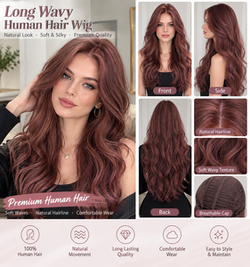 วิกผมมนุษย์ 100% สีน้ำตาลกุหลาบ วิกผมยาวหยักศก ดูเป็นธรรมชาติ แฟชั่นวิกผมสำหรับผู้หญิง - Product Image 6