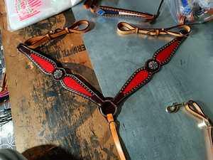 Hecho a mano 100% cuero de vaca cuello de pecho occidental pintado a mano flecos trabajo cuero genuino indio al por mayor fabricante/proveedor - Product Image 5