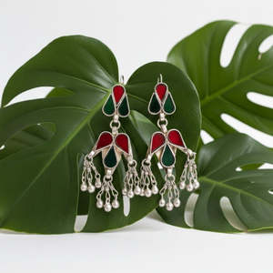 Pendientes de Aro Estilo Tribal Afgano, Diseño Étnico Clásico Geométrico, con Perlas, Diamantes, Cobre y Vidrio, para Fiestas Religiosas - Product Image 3