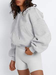 Top corto informal personalizado para mujer Sudadera con capucha 100% algodón transpirable Streetwear para invierno - Product Image 4