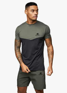 Combinaison de vert foncé et de couleur, séchage rapide, coupe slim, t-shirt extensible pour hommes et ensemble court - Product Image 4