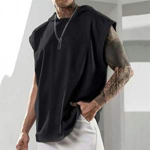 Pur coton hommes t-shirt solide légèrement goutte épaule côtelé poignets ourlet ample respirant décontracté haut de sport - Product Image 1