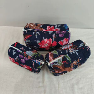 Set Of 3 Cotton <b>Quilted</b> Makeup Bag & Organizer Cotton Toiletry Case mTravel Bag floral Print Makeup Bag Toiletries Organizer Bag - Product Image 1