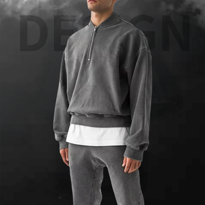 Sweat-shirt d'hiver épais à col zippé, 100% coton, de haute qualité, écologique, vintage, délavé à l'acide, effet vieilli, coupe oversize, personnalisable - Product Image 1