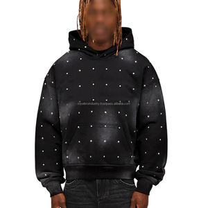 Sudadera con Capucha Oversize de Algodón 100% de 450GSM con Estampado Gráfico de Diamantes de Imitación, Estilo Urbano Vintage, Hombros Caídos, Personalizada para Fabricantes de Ropa - Product Image 6