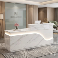 Comptoir de réception moderne en bois de luxe, design personnalisable, éclairage LED, respectueux de l'environnement, pour hôtel, bureau, hall commercial