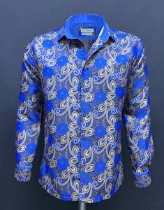 Chemise habillée de luxe pour homme, bleu roi à carreaux, coupe ajustée, manches longues, boutonnée, en tissu satiné de qualité supérieure 100% coton, collection Printemps - Product Image 6