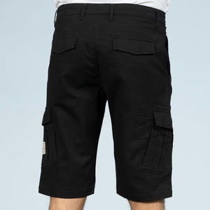 Pantalones cortos cargo informales para hombre de algodón 100% al por mayor, color negro de corte regular con patrón sólido y cierre de cordón bordado 3D - Product Image 4
