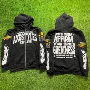 2025 hombres francés Terry personalizado desgastado bordado cremallera hombres Sudadera con capucha hombro caído ropa Casual Sudadera con capucha para hombres - Product Image 4