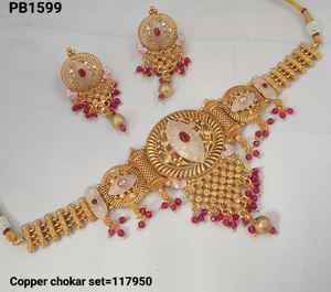 INDIAN TRADITIONAL and FASHIONABLE COPPER JEWELLERY <b>BRIDAL</b> WEDDING JEWELLERY <b>SET</b> for WOMEN EARRINGS and <b>NECKLACE</b> <b>SET</b> - Product Image 2