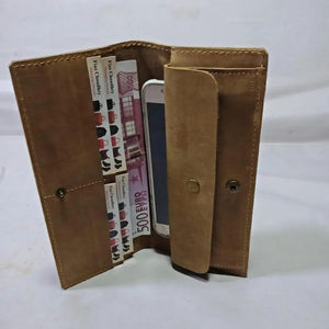 Promotion personnalisé marron Vintage en cuir véritable Long portefeuille pour hommes et femmes multi-usage avec fermeture ouverte Style de mode - Product Image 3