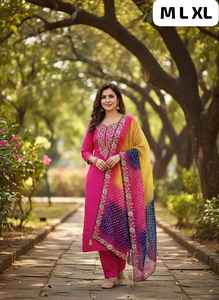 ผ้าไหมโรมันปักลายลำลองกับกางเกง kurti และ dupatta ผู้หญิงแฟชั่นผู้ผลิตและผู้จัดจำหน่าย - Product Image 6