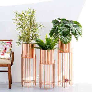 Maceta única con soporte, Juego de 2 para hotel en casa, maceta decorativa de color dorado, Metal moderna de maceta, macetas de flores, soportes para macetas - Product Image 6
