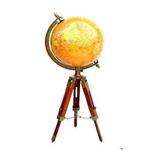 Antique Nautical Brass World Globe & Map with Tripod Stand Nautical Decor Gift Item