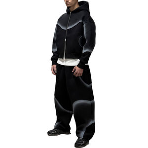 Ensemble de sweat-shirts à capuche vintage à fermeture éclair de haute qualité pour hommes, tissu tricoté lourd personnalisé, streetwear, impression sérigraphique, broderie - Product Image 1